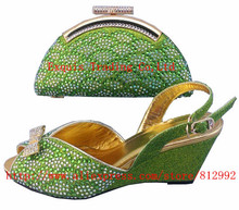 Free Shipping! Directly selling  Italy style shoes and bag match high quatily evening bag and shoes set 307-1A green