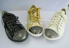 2014 new free shipping womens real patent leather brand beige black white lace up metal rivet