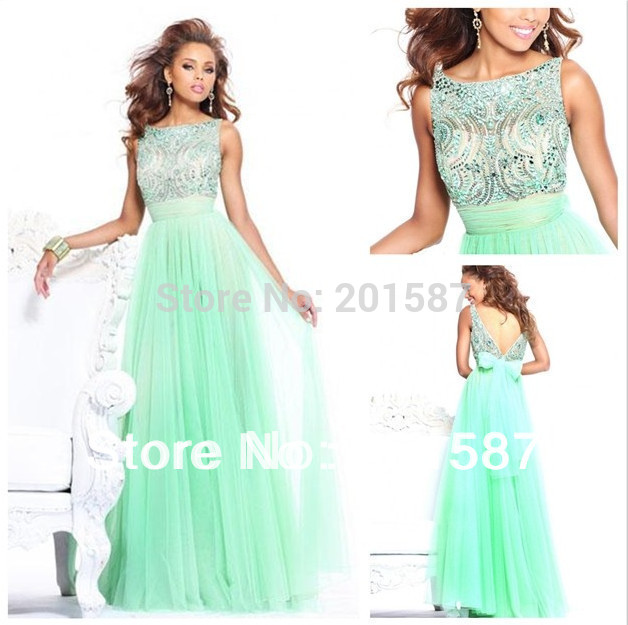 New Long Green Prom Dresses High Collar Beaded Party Evening Formal Gowns Custom