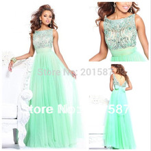 New Long Green Prom Dresses High Collar Beaded Party/Evening/Formal Gowns Custom