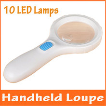 6x, 16X iluminado plástico de mano periódico de la lectura de las personas de edad avanzada lupa de la lupa con LED lámparas para sellos valoración de vidrio