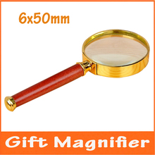 6 x 50 mm bolsillo de regalo para niños recta vidrio de lectura lupa de mano ojo ayuda herramienta lupa de la con marco de oro para lectura