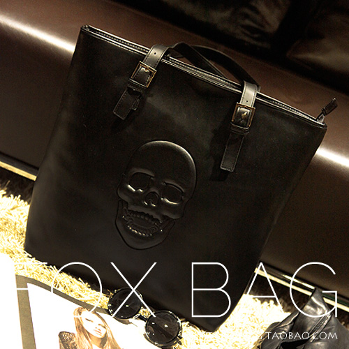Women s bags 2013 women s fashion handbag fashion skull punk black brief shoulder bag