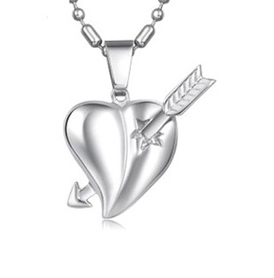 Love Cupid arrow piercing a heart shaped pendant male style titanium steel necklace Wholesale fashion jewelry