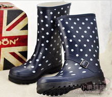 2013 women classic polka dot rain boots mid calf galoshoes