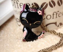 NK141 Min.order is $8 (mix order)Free Shipping! Wholesales! 2014 New Hot Christmas Gift Black Drip Paint Cat Necklace!
