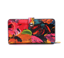 2013 women’s handbag vintage oil painting rose purse cowhide long wallet design dual cowhide card holder
