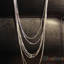 2014 Hot Selling Fashion New Vintage Style Multi layer Women Silver Multi Chain Tassel Necklace Long