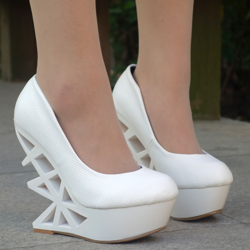 fashion high heeled shoes princess women's 14cm platform wedges white ...
