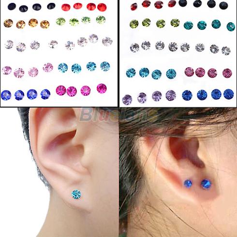 20 Pairs Women s 5mm Clear Multicolor Crystal Allergy Free Ear Studs Earrings 1NOG