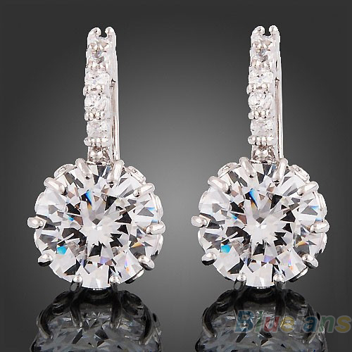 1 Pair Women 18k white Gold Gp clear crystal jewelry stud earrings zircon brass Material Hot