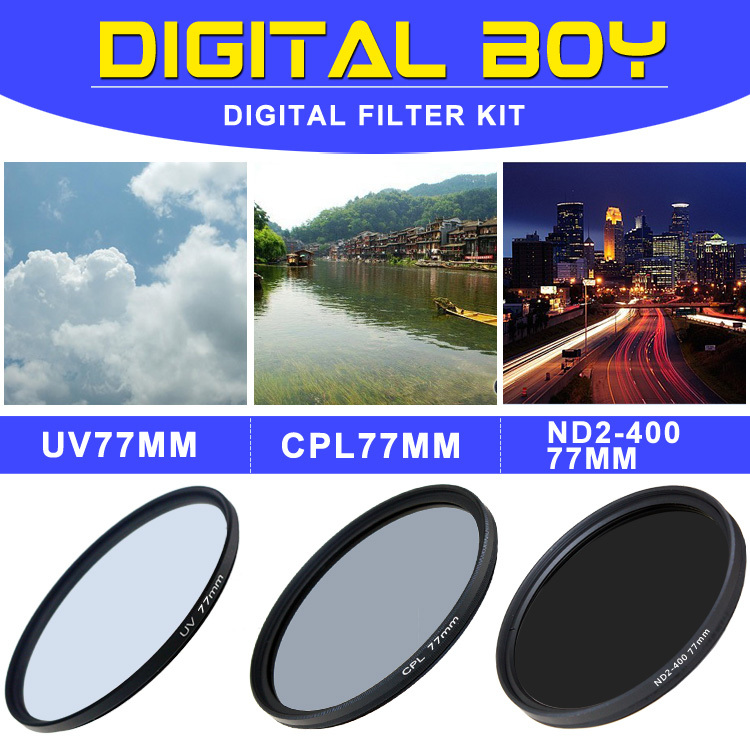 Camera Photo CPL 77mm Polarizing UV Fiter ND2 400 Neutral Density filter kit Protector for Canon