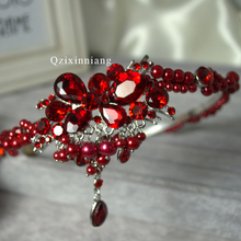 Crystal red crystal handmade beaded accessories bridal hairpin hair accessory hair accessory marriage accessories red