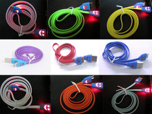 1M Micro B USB 3.0 Cables Smile Face LED Flat USB Sync Charger Cables for Samsung Galaxy Note 3 N9000 N9005 Free Shipping