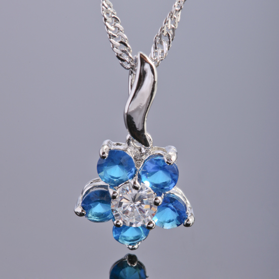 ... Round Blue Sapphire Stone White Gold Gp Pendant Necklace # PB1162BLU