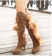 2013 winter new European and American fashion genuine rabbit fur ball thin with thick warm boots knee boots