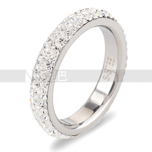 Round  three row clear crystal Stainless steel ring fashion jewelry Made with Genuine CZ Crystals Full Size Wholesale