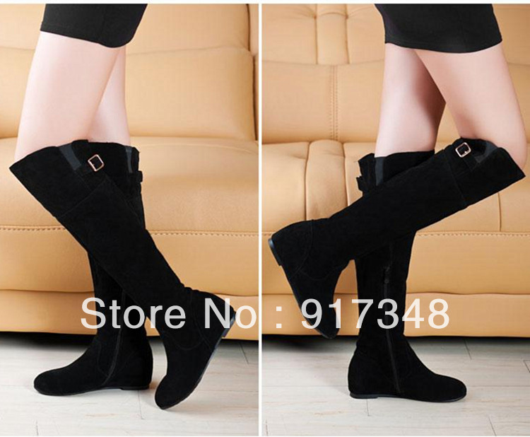 Black Brown Nubuck Genuine Leather Shoes Thigh High Boots Over Knee Winter Boots for Women EU