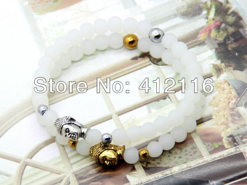 2013 New Women s Men s Beaded White Stone Beads Buddha Bracelets Wholesale Gold and silver