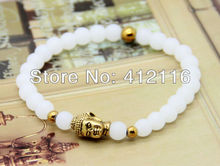 2013 New Women s Men s Beaded White Stone Beads Buddha Bracelets Wholesale Gold and silver