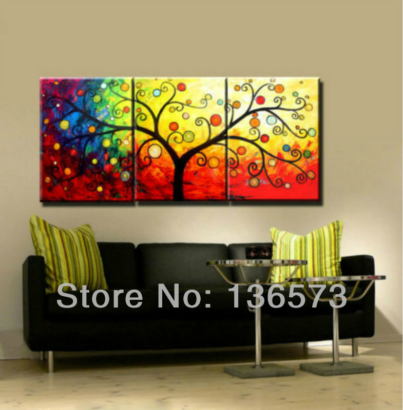 Handmade 3 piece canvas wall art sets money tree oil painting coloring pictures on the wall living room decoration home modern