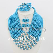 Marverlous African Big Jewelry Set 2013 Turquoise Beads Costume Jewelry Set Bridal Jewelry Set TN018