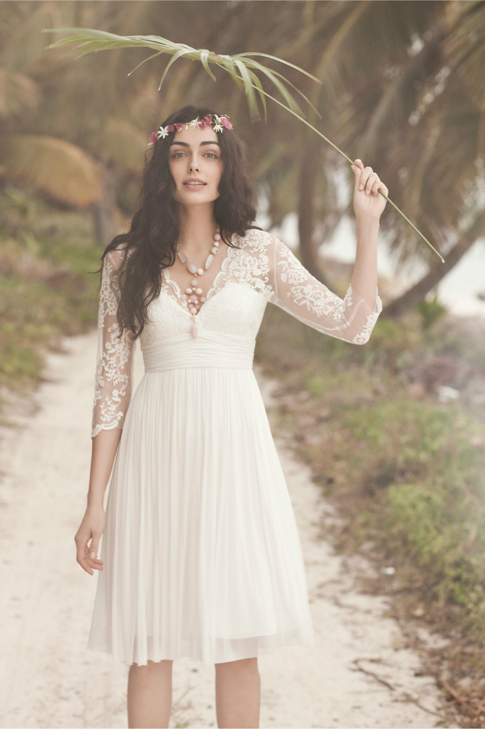  Design White/Ivory VNeck Lace Sheath Chiffon 3/4 Sleeve Wedding Dress