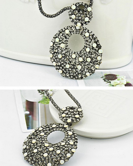 6pcs lot High Quality Fashion European Style Gun Black Alloy Long Chain Rhinestone Hoop Pendant Necklace