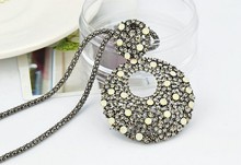 6pcs lot High Quality Fashion European Style Gun Black Alloy Long Chain Rhinestone Hoop Pendant Necklace