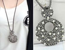 6pcs lot High Quality Fashion European Style Gun Black Alloy Long Chain Rhinestone Hoop Pendant Necklace