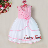 Girls Fashion Wedding Dress Kids Pink And White Flower Baby Fold Dresses For Children Christmas Wear Baby Clothes Ready Stock