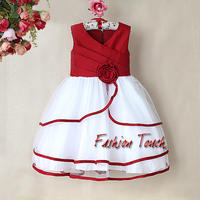 Christamas New Baby Girls Dresses Red Polyster And Cotton Princess Party Dresses With Flower Children Wedding New Year Dress