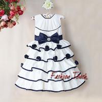 New Arrival Baby Girls Dresses White Cotton And Polyster Flower Dresses With Bow Children Party Dress For Kid Wear Free Shipping