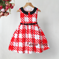 Fashion New Christmas Dress Girl Red And White Lattice Party Princess Dresses Cotton Dress 2014 New Style Children Clothes