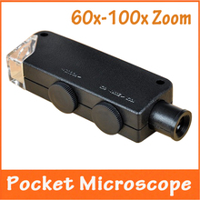 Nueva 60x-100x del foco del zumbido LED iluminado microscopio del bolsillo con luz agarradera lámpara lupa valoración de la joyería microscopio