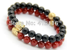 2013 New Men’s Christmas Gift Fine Jewlery Wholesale 10pcs/lot Exquisite Natural Red and Black Agate Beads Gold Buddha Bracelets