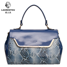 LAORENTOU!Fashion boutique women’s handbag genuine leather cowhide leopard print rhinestone metal linings female shoulder bag