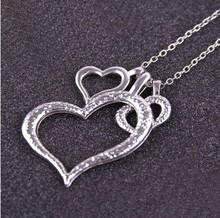 Free Shipping $10 (mix order) Discount Necklace  Korea Fashion Jewelry Three Hearts Silver Necklace (Silver) N170 13g