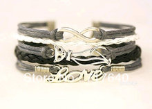 6 Set/lot, New!!! Cat Bracelet Love and infinity bracelet – Infinity wish and Cat, Pick Your Colors, Free Shipping! Min $10.0