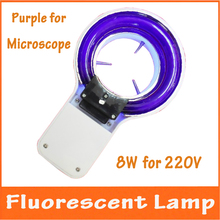 Nueva! Color púrpura violeta luz UV microscopio anillo fluorescente de la lámpara del bulbo 8 W con adaptador 220 V para biológico o microscopio estéreo