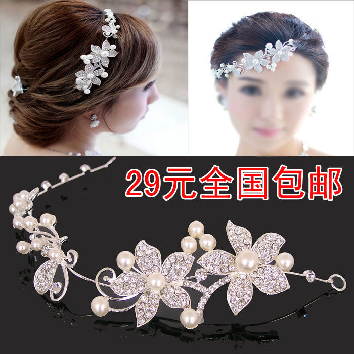 Free shipping Bride hair accessory earrings necklace piece set marriage accessories jewelry