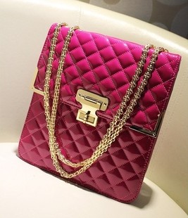 Glossy large plaid double chain square size bags shoulder bag