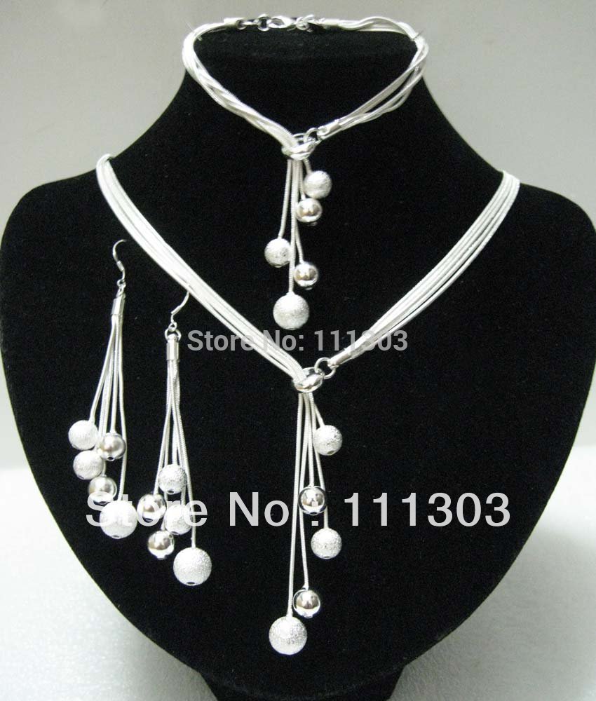 925 Sets Beads Jewelry Marriage sets 925 sterling silver Jewelry Set for women Silver Plated Necklace
