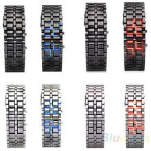 2014 New Fashion Men Women Lava Iron Samurai Metal LED Faceless Bracelet Watch Wristwatch Full Stainless