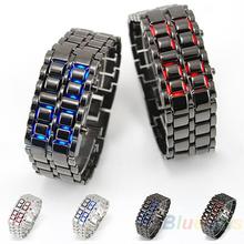 2014 New Fashion Men Women Lava Iron Samurai Metal LED Faceless Bracelet Watch Wristwatch Full Stainless