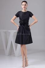 black natural waist jewel knee length ruched taffeta cocktail dress