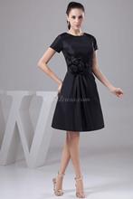 black natural waist jewel knee length ruched taffeta cocktail dress