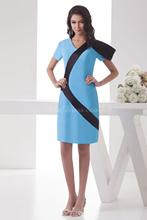v-neck elastic silk like satin pleated zipper column  cocktail dress