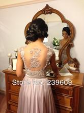 Sexy Luxury Bridesmaid Dresses Bead Embroidery Sheer Back Cap Sleeves Chiffon Bridesmaid Dresses Norma with free
