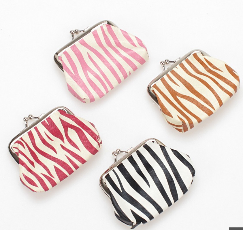 Free shipping the new fashion lady PU zebra zero wallet mouth gold bag key bag